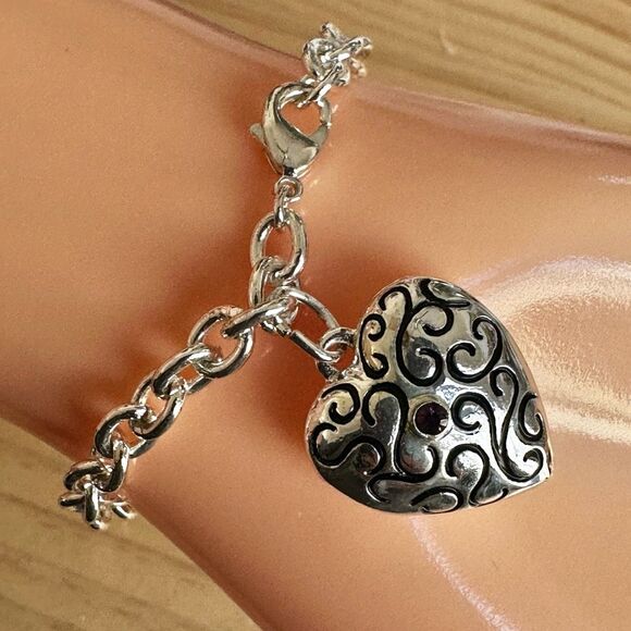Silver-Tone Swirl Heart Locket Charm Bracelet - Picture 7 of 11